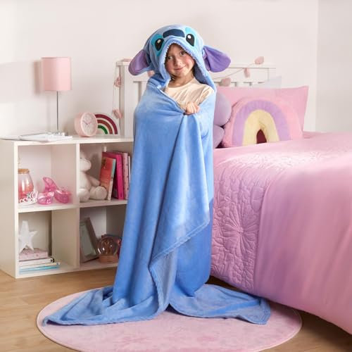 OHS Stitch Hooded Blanket, Cosy Soft Warm Fleece Snuggle Hoodie Kids Oversized Blanket Hoodie Winter Christmas Gifts for Kids Boys Girls, Blue - 125 x 100cm