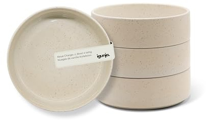 igunja Müslischale Bowl Schüssel Gr. L Müslischüssel Premium Steingut Geschirr Set [4 teilig-600ml Vol.] 100% Handfertigung Smoothie Bowl [außen matt innen Glossy] Suppenschüssel beiges Geschirrset