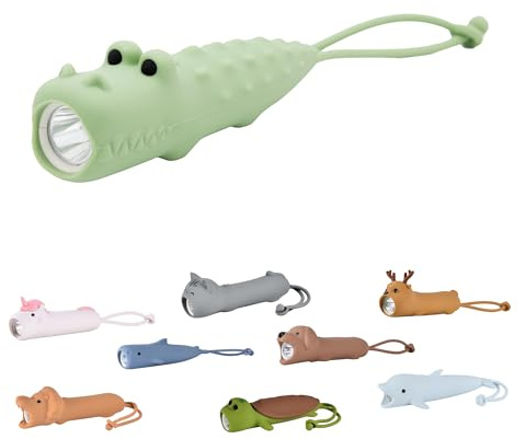 Winkee Lampe Torche Enfant Crocodile, Lampe de Poche LED Rechargeable | En silicone, batterie intégrée, jusqu’à 12 h d’autonomie, idéale pour camping, randonnée, voyages et aventures
