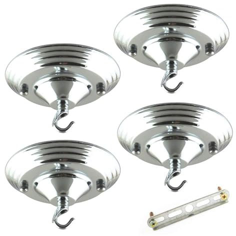 FSLiving Deckenrosette für Hängelampe Lampenaufhängung, 4er-Set Silbern Deckenbaldachin 135x65mm, Kit Lampenbaldachin aus Metall mit zentraler Bohrung und vorgesehenem Seitenloch,PJ0115K