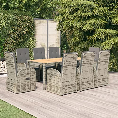 IKAYAA Gartenmöbel Set 6 Verstellbare Hochlehner Stühlen mit Tisch Garten Sitzgruppe 6 Personen Rattan Essgruppe für 6 Personen Gartenmöbel Essgruppe Gartengarnitur Sitzgarnitur-9-tlg Type-4