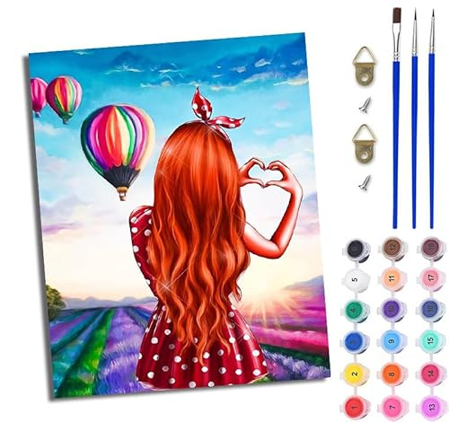 WJWWANG Paint by Numbers for Adults 16x20inch DIY Paint by Numbers Kits Hot air Balloon Beauty Back for Beginner on Canvas Oil Painting with Paintbrushes for Home Decoration