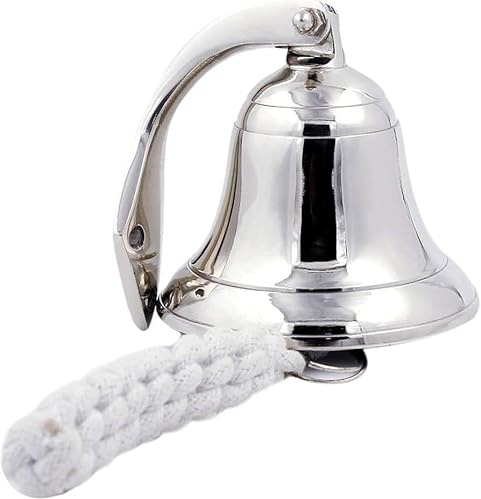 Metallix Hanging Bell | Hanging Bell for Door, Reception, School, Outdoor, Indoor, Dinner & Chruch | Heavy Aluminum | Nautical Ship Bells (Chrome, 4 Inch)
