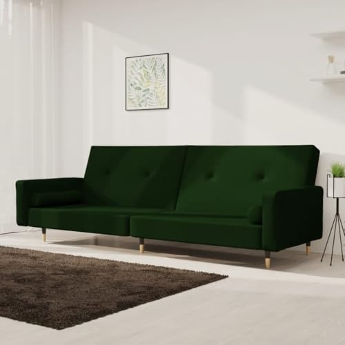 MOBCANT Schlafsofa 2-Sitzer mit 2 Kissen Dunkelgrün Samt Wohnlandschaft Couch Couchgarnitur Sofabezug für Schlafzimmer Büro Wohnung Hotel