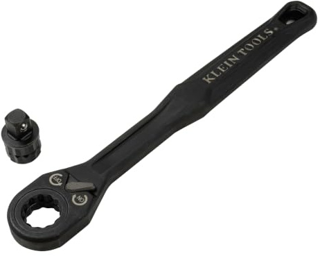 KLEIN TOOLS 65408ADP KNECT (M) Pass Through Ratchet and 3/8-Inch Socket Adapter Set, 90-Tooth Wrench for Extended Threaded Rods, Compact and Comfortable Grip, Traditional Socket Compatibility