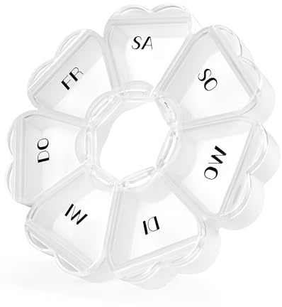 FHORAIN Runde herzförmige Pillenbox mit 7 großen Fächern für die Woche, reisefreundlich, Vitamin-Organizer (DE-Weiß)