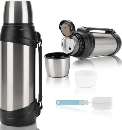 Cuxoxy Flask for Hot Drink 2.5L (24 hrs Hot & Cold)- Insulated Large Coffee Flask - 304 Double Layer Stainless Steel Water Bottle - Silver