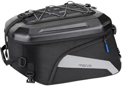 MOSISO Motorcycle Tail Bag Convertible Motorcycle Backpack Helmet Bags with Expandable Capacity 25L-35L, Motorbike Rear Seat Storage Luggage Tool Gear Carry Bag with Handle & Reflective Strips, Black