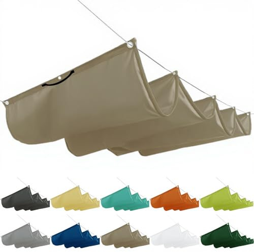 Abri de jardin ombrage 3x9,5M, abris de jardin en verre, auvent rétractable pour balcon avec œillets et corde pour toit jardin véranda, kaki