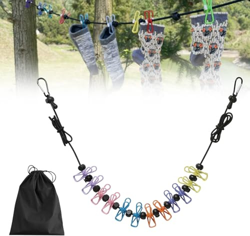 WäScheleine Camping,Tragbar FüR Unterwegs Camping WäScheleine,ReisewäScheleine Einziehbar,Reise WäScheleine,Ausgestattet Mit 12 Bunten Clips,Geeignet FüR Den Innen- Und AußEnbereich,WäScheleine Balkon