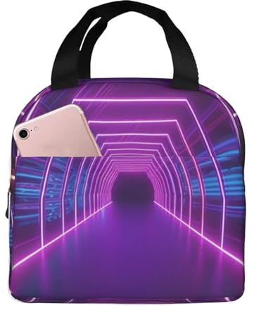 IguaTu Neon Lights Tunnel Portable Insulated Lunch Tote Bag with Aluminum Foil Lining, Large Oxford Fabric Thermal Food Cooler