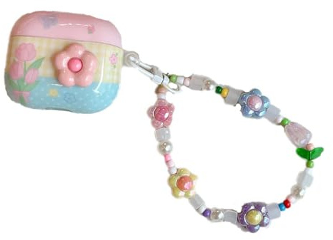 PIQIUZC Custodia protettiva per auricolari per AirPod 4, con ciondolo a forma di mela, per ragazze e donne, motivo floreale
