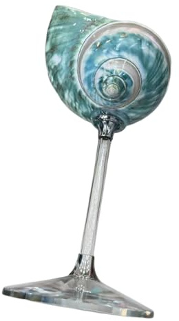 Conch Shell Wine Glasses with Glass Base & Rhinestone Filled Hollow Handle - Martini Cocktail Glass Goblet Cup for Wedding, Birthday, Beach Party Drinkware(Stellar Nebula Green)