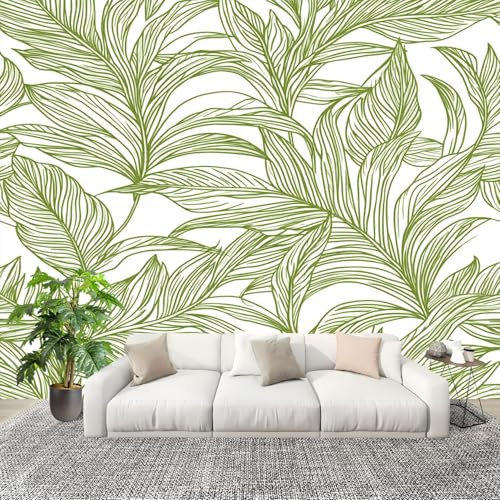 Estampado de Plantas Tropicales Fotomurales 300x210 cm Papel Pintado Tejido No Tejido Fotomural Verde Efecto 3D Papel Tapiz Decorativos para Dormitorio Salón TV Pared Murales Póster