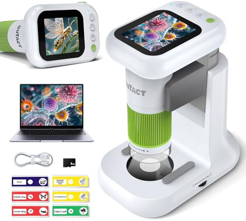 OUTACT Microscope Portable pour Enfants avec Support,écran IPS 50X-1000X 2.0,Microscope numérique avec 8 lumières LED,Photo et vidéo,Cadeau d'anniversaire 3 en 1 pour Enfants à partir de 3 Ans