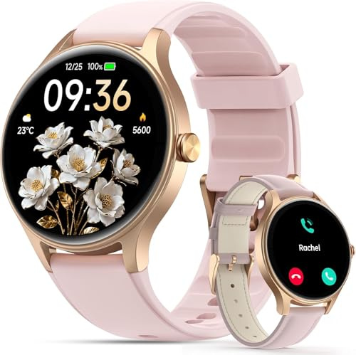 Smart Watches for Women, 1.27'' Ultra-Clear Fitness Watch with AI Voice & Bluetooth Calls, 7/24 Heart Rate/Sleep/SpO2 Monitor, 110+ Sports Modes, IP68 Waterproof Smart Watch for Android iOS (Pink)