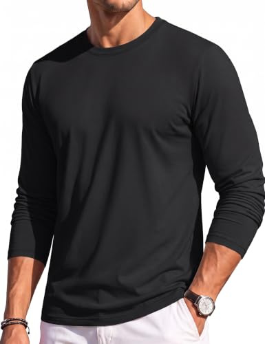 TACVASEN Black Long Sleeve T Shirt Men Cotton Casual Lightweight Tee Shirts