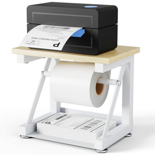 First-zgel Label Holder for Rolls and Fan-fold Labels, Heavy Duty Metal Thermal Label Holder for Desktop Printer Holder, Thermal Printer Accessory for Office, Home, Small Business (White)