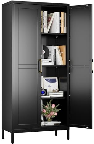 Aobabo Metall-Aufbewahrungsschrank für das Heimbüro, Stahlschrank mit 3 verstellbaren Regalen, Montage erforderlich, Schwarz