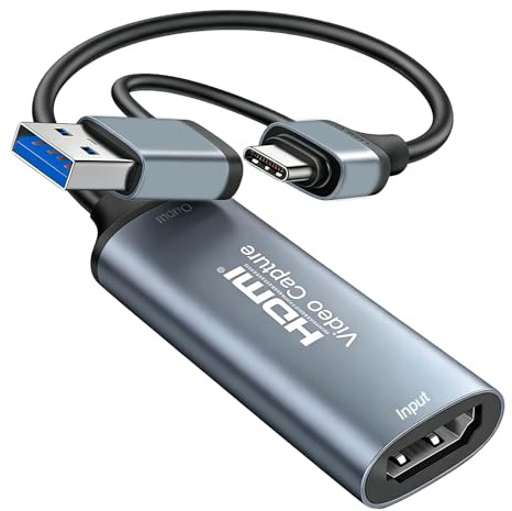 Carte d'acquisition vidéo, Carte de Capture de Jeu, 4K HDMI vers USB Carte de Capture, Adaptateur HDMI Cartes de Capture Audio Vidéo, pour vidéo, Jeux, Streaming