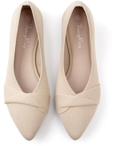 FancyRing Women's Ballet Flats Pointed-Toe Knit Flats with Knot Slip-On Casual Comfortable Dressy Flats