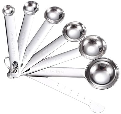 7 Piece Stainless Steel Measuring Spoons Set with Leveller, Metal Measuring Spoons for Dry and Liquid Ingredients, Includes 1/8 TSP, 1/2 Tbsp & Ruler, Fits in Spice Jars.