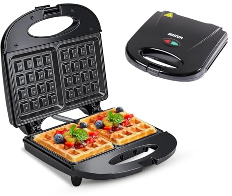 Nirva Waffeleisen Doppel – 750W Mini Waffelmaschine für Belgische Waffeln, Antihaftbeschichtung, Einfach zu Reinigen, Ideal für Kindergeburtstage, Frühstück und Snack, Anti-Überlauf