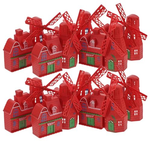 Ipetboom Statue de Mini Moulin à Vent Rouge Vintage en Plastique, Ornement de Micro-Paysage Réaliste pour Décoration de Jardin et Maison Miniature, Lot de 10 Pièces