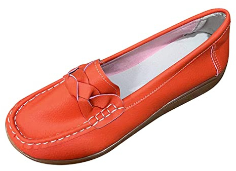 YOSUWOAI Mocasines de verano para mujer, zapatos para aprender a andar, diseño vintage, cómodos, planos, elegantes, lisos, informales, ligeros, para caminar, naranja, 38 cm