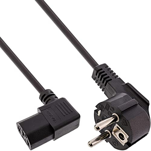 InLine 16752F Netzkabel, Schutzkontakt gewinkelt auf Kaltgerätestecker C13 rechts abgewinkelt, 5m, schwarz