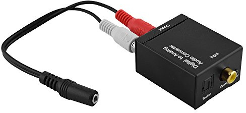 Audio Wandler Konverter Aux in Out - Input: 1 Opto Toslink 1 Cinch Koaxial - Output: 1 3,5mm Klinke analog und 1 3,5mm Klinke digital Buchse Kupplung weiblich, Schwarz