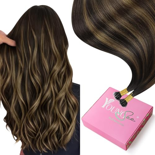 YoungSee Nanoring Extensions Echthaar Ombre Nanoring Extensions Braun Ombre Nano Extensions Echthaar 35cm Balayage Nano Ringe Haare Haarverlängerung 50g 2/2/6