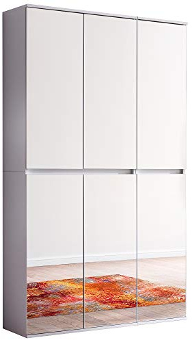trendteam smart living - Mirror - Garderobenschrank - Weiß - Mehrzweckschrank mit reichlich Stauraum - (BxHxT) 111 x 191 x 34 cm - 1 Kleiderstange und 13 Einlegeböden | B 111 x H 191 x T 34 cm · feuchtraumgeeignet