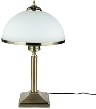 Licht-Erlebnisse XL Tischleuchte aus Metall & Glas in Messing Antik H:50cm Qualitätsprodukt EU E27 Jugendstil für Wohnzimmer Schlafzimmer Nachttisch Lampe
