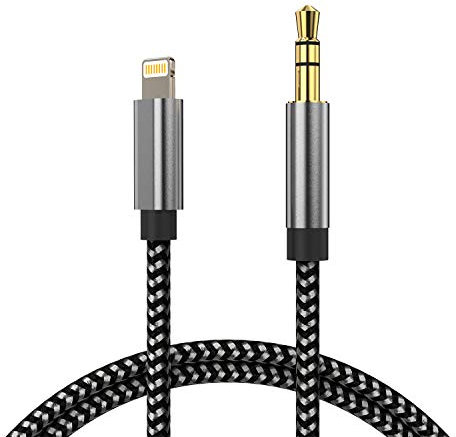 LcueGuk Câble auxiliaire pour iPhone 14/13/12/X/11/8/7 Pro Max Cordon auxiliaire de Voiture Lightning Jack 3.5mm Cordon Audio de qualité supérieure vers autoradio/Haut-Parleur/Adaptateur Casque