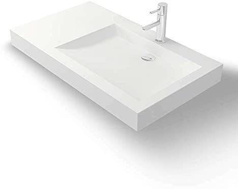 Vasque salle de bain 80 cm suspendue blanche avec percement en Solid surface - Passoa D