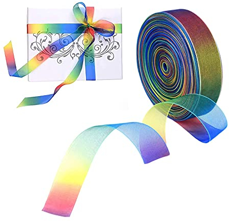 50 Yard Organza Bänder,THETAG Regenbogen Geschenkband Gradient Farben Schimmer Sheer Organza Himmel Farben Band für Haarzöpfe Dekoration, Geschenkverpackung,DIY,Hochzeit Decor 2.5cm