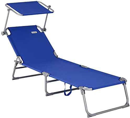 Casaria® Sonnenliege Wetterfest Gartenliege Klappbar mit Alu Sonnendach 130kg Belastbar 190x60cm Tragbar Leicht Garten Liegestuhl Klappliege Pool Blau