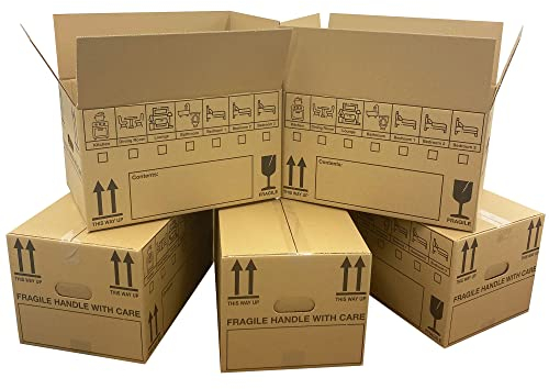 10 Strong Large Cardboard Storage Moving House Boxes with Room List 47cm x 32cm x 26cm