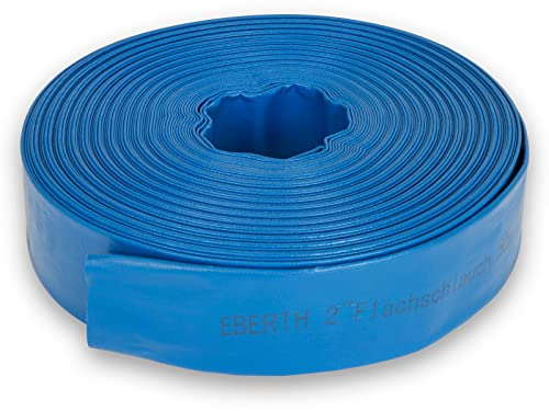EBERTH 2 Tuyau Plat PVC Bleu, 50m, 2 Pouce, Diamètre 52mm, Flexible, Résistant aux Intempéries, Tuyau Industriel, Tuyau d'Arrosage, Pompe, 11,6kg
