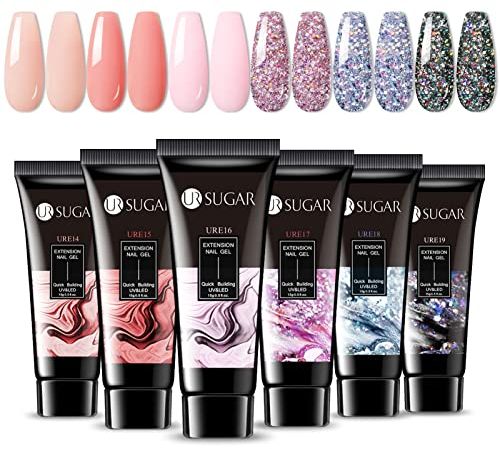 UR SUGAR Polygel Set Farben, 6 Farben Poly Extension Gel Nägel Set Poly Nagel Gels Tuben Nagelverlängerung Builder Gel für Nägel Nagelset Fräser Extension Building Nagel 15ml