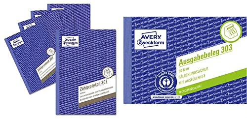 AVERY Zweckform 307-5 Zählprotokoll für offene Ladenkassen (A5, 50 Blatt) 5er Pack weiß & 303 Ausgabebeleg mit Dokumentendruck (A6 quer, von Rechtsexperten geprüft, 50 Blatt) gelb