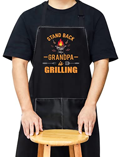WZMPA Delantal de parrilla para abuelo, regalos de barbacoa, soporte trasero, abuelo, es asar a la parrilla, delantal ajustable con bolsillo para asar barbacoa, Delantal de parrilla para abuelo,