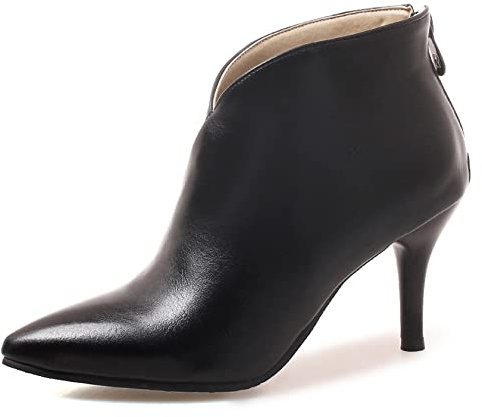 Viéctaa Bottines Femme Hiver Talon Haut Aiguille Sexy Bout Pointu Zip Low Boots Chaussures Soirée Noire 33