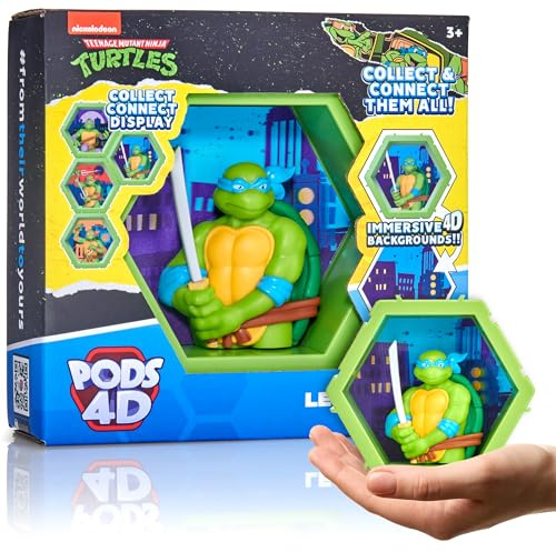 WOW! PODS - 4D Ninja Turtles Leonardo, figurine unique à collectionner à tête branlante qui éclate de leur monde dans le vôtre, décoration murale ou étagère, jouets et cadeaux des tortues ninja, série