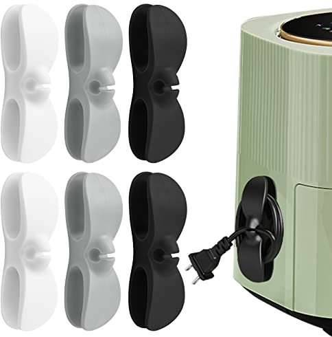 JOYSKY 6pcs Command Cord Bundler Cable Wrapper for Appliances, Kitchen Power Cord Organizer, Self Adhesive Cable Organiser Clips, Gray/Black/White, 10.5 x 3 x 3 mm