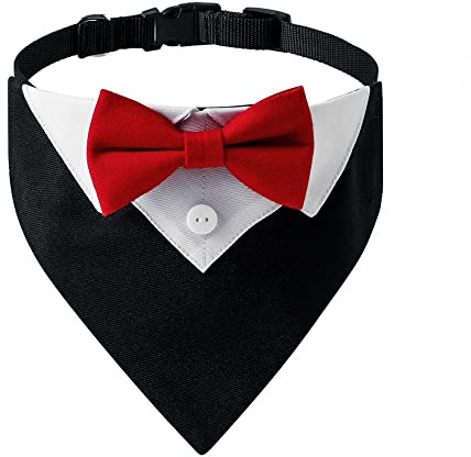 DONGKER Bandana Smoking per Cani, Collare Formale Regolabile per Animali con Anello a D, Collari Formali per Cane Gatti di Taglia Piccola Media Grande per Natale Feste Cosplay Matrimoni Compleanno