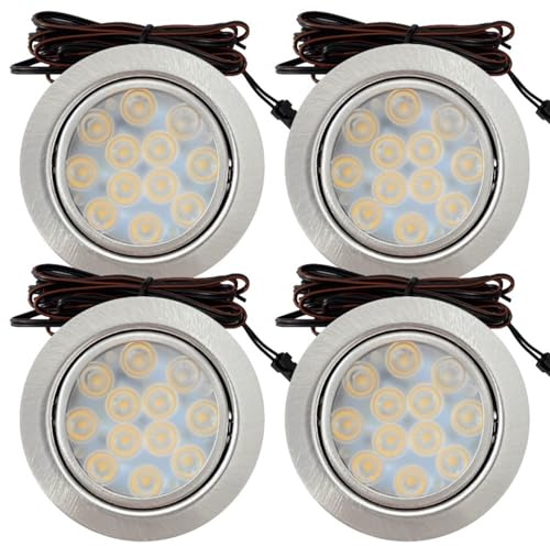 Rolux LED Möbeleinbauleuchte Luna 12V 3W Warmweiß 3000K | 4 x Flach Ø65mm Einbaustrahler | 200lm | IP20 | Für Schrank, Küche & Möbel | inkl. Kabel & Mini-Stecker | Einfache Montage, Kompaktes Design