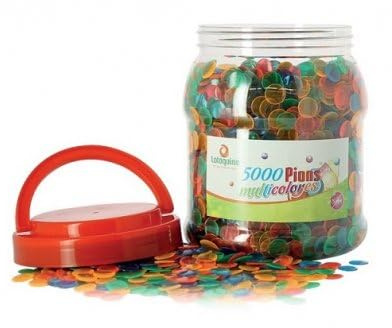 cavernedesjouets Boite 5000 pions de Loto 15 mm, Multicolores - Plastique, Transparent - jetons marquage Carton - Set Accessoire Jeu Bingo et Carte