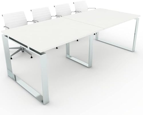 DUÓFIC Mesa de Reuniones, Conferencias y Oficinas. Estructura metálica con Marco Cerrado Color Cromado (240x100). Fabricado en España. Envio a Toda la Península. (Blanco.)